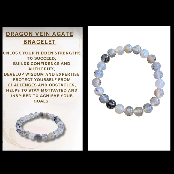 Dragon Vein Agate Crystal Stone Stretch Bracelet Jewelry - Dragon Vein Agate All Natural Crystal Stone Bracelet With Healing Properties
